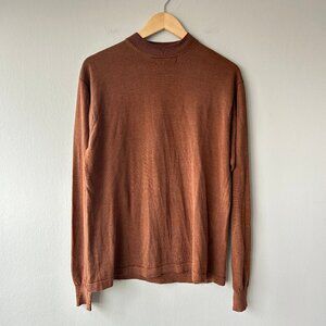 Bachrach Men’s 100% Silk Crewneck Shirt Brown Size L Sleek Elegant